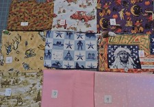 Nine 9 - 100 Cotton Three Quarter Yard 3/4 - Various Prints and Colors
