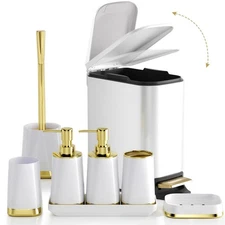 Bathroom Accessories Set- 8PC White Bathroom Set, Luxury Bathroom Set with St...