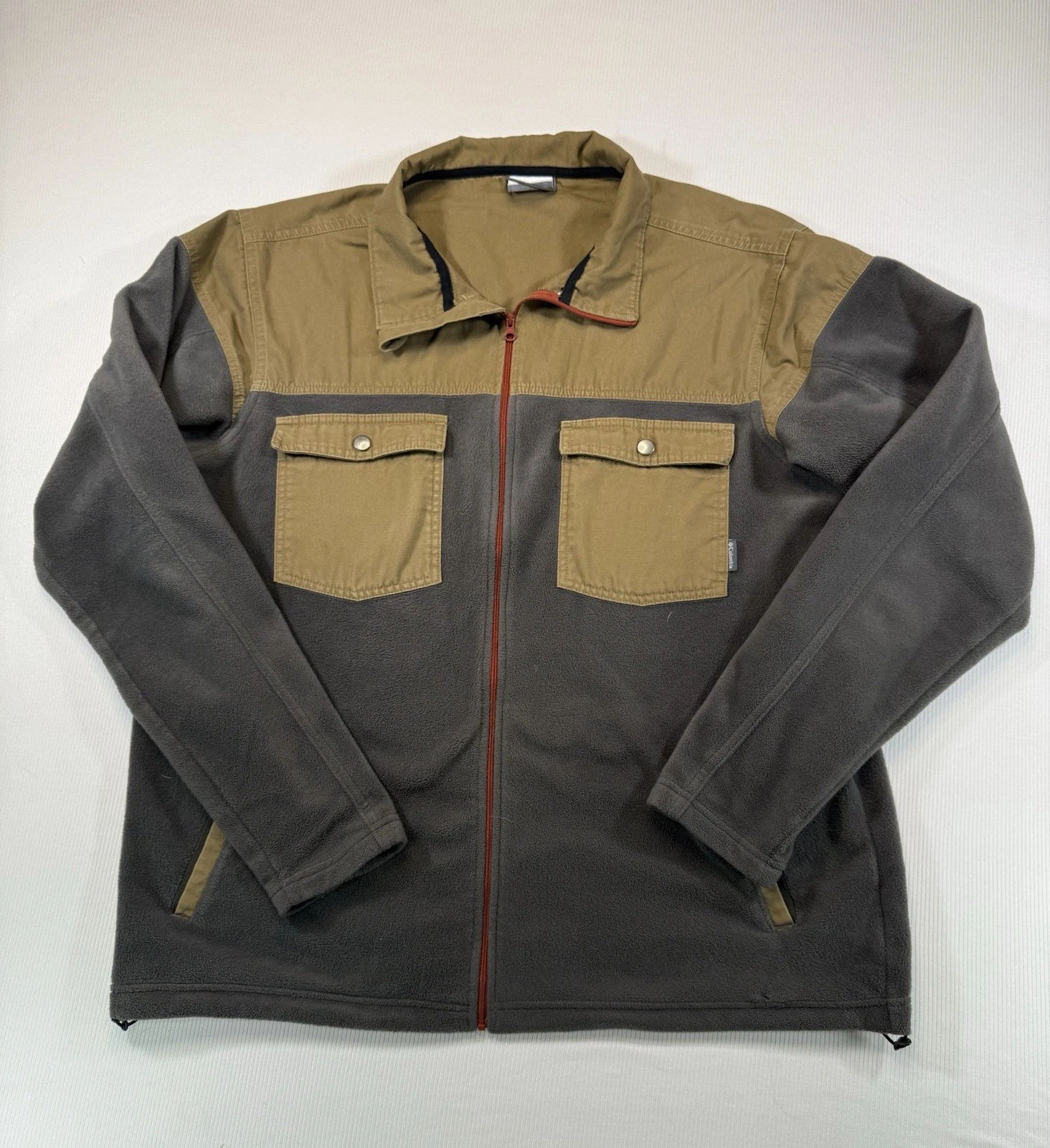 Columbia Men’s XL Fleece Jacket Brown Gray Full Zip Canvas Yoke Outdoor