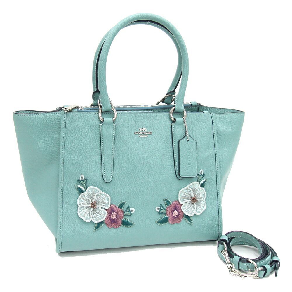 Vintage Coach Floral Leather Two-Way Handbag in Light Blue