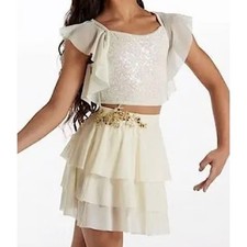 Weissman 2 Pc Ivory Sparkly Dance Costume Girls MC Medium Child Skirt Top