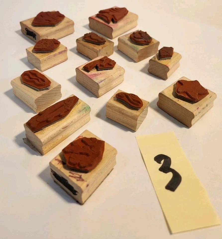 Lote de estampillas de goma de madera artesanales peces animales marinos océano estrellas de mar concha algas  Foto 3 de 4