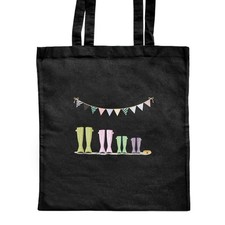 'Spotty Wellies' Classic Black Tote Shopper Bag (ZB00019273)