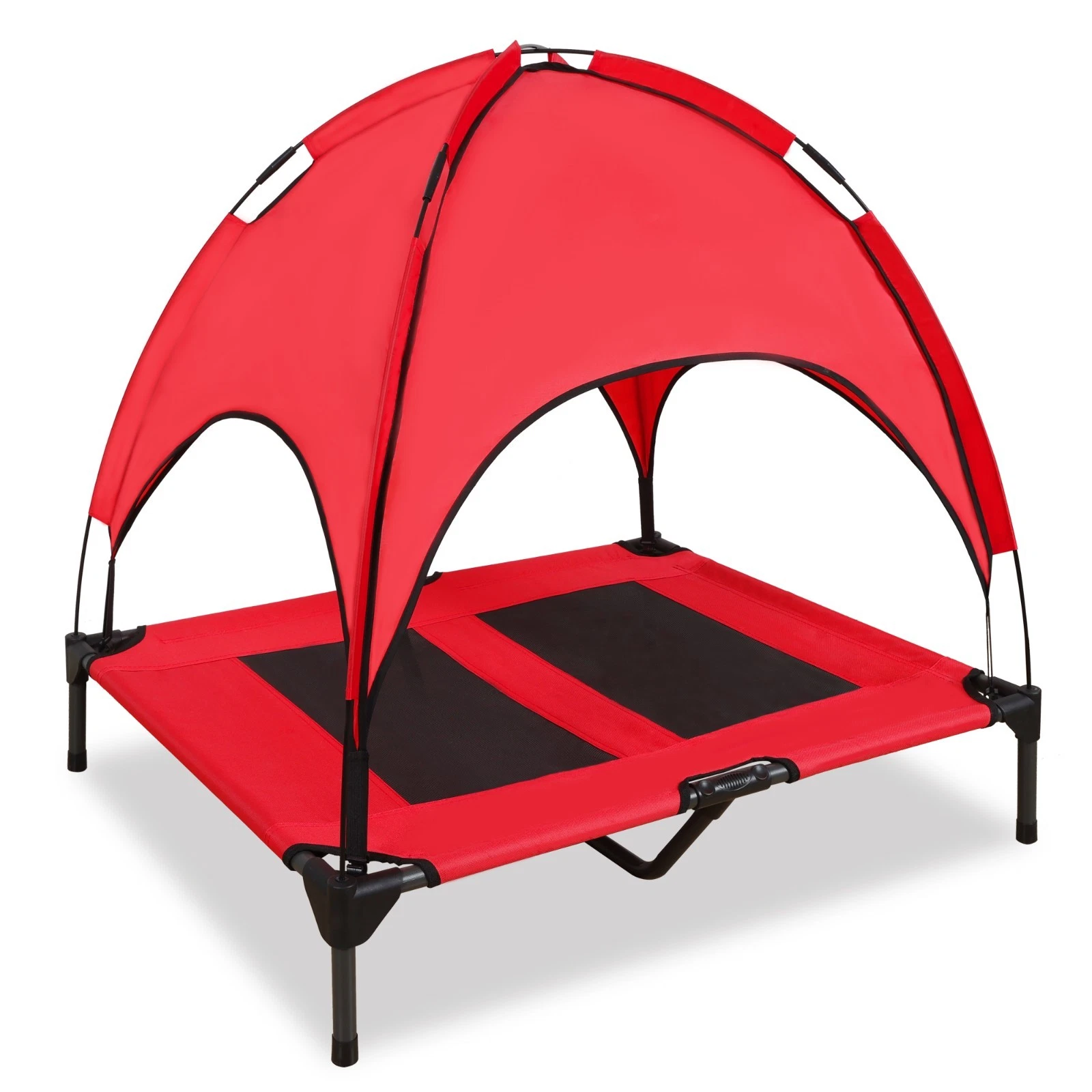 Large raised pet bed with easy removable canopy - Red & Black
