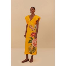 NEW Farm Rio Off-White Spring Awakening Euroflax Premium Linen Midi Dress Size M