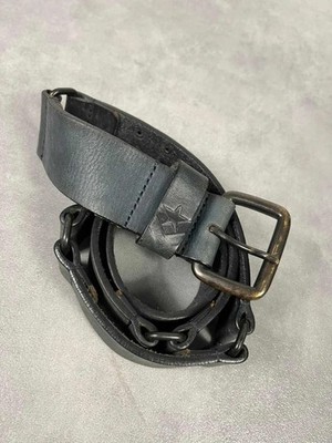 Ledergürtel hellschwarz Vintage Y2K Nieten Freeman T.Porter Angeles 80cm