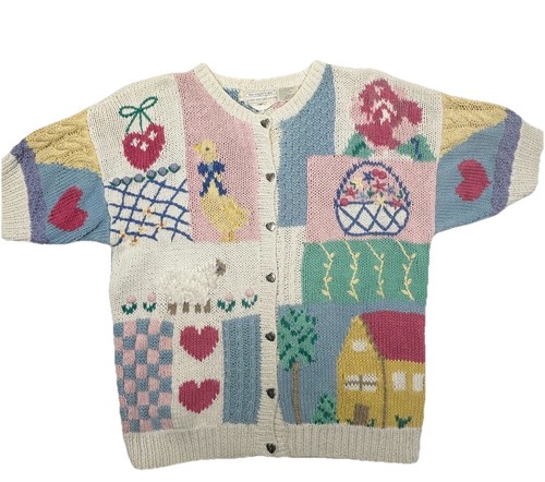 Vintage The Eagle’s Eye Short Sleeve Cardigan Sweater Women’s Size Large 90s