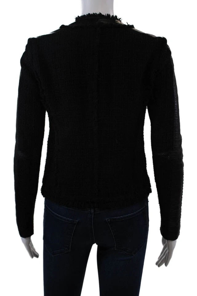 Chaqueta negra Rebecca Taylor para mujer de cuero texturizado con detalles de flecos talla 0 Foto 4 de 4