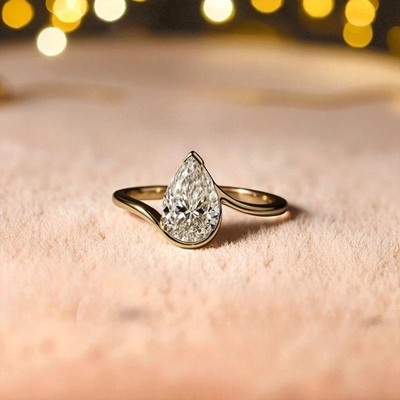 Lab Created Diamond Women's Engagement Ring Pear Cut 2Ct 14K Yellow Gold Plated