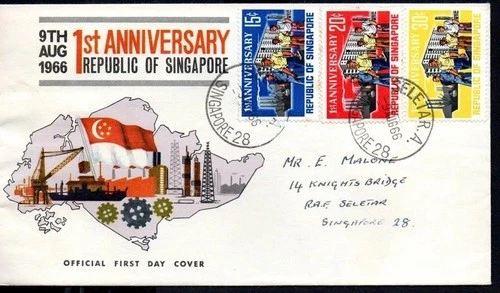 Singapore 1966 1st Ann. Republic of Singapore FDC With Seletar.A.Singapore 28 PM
