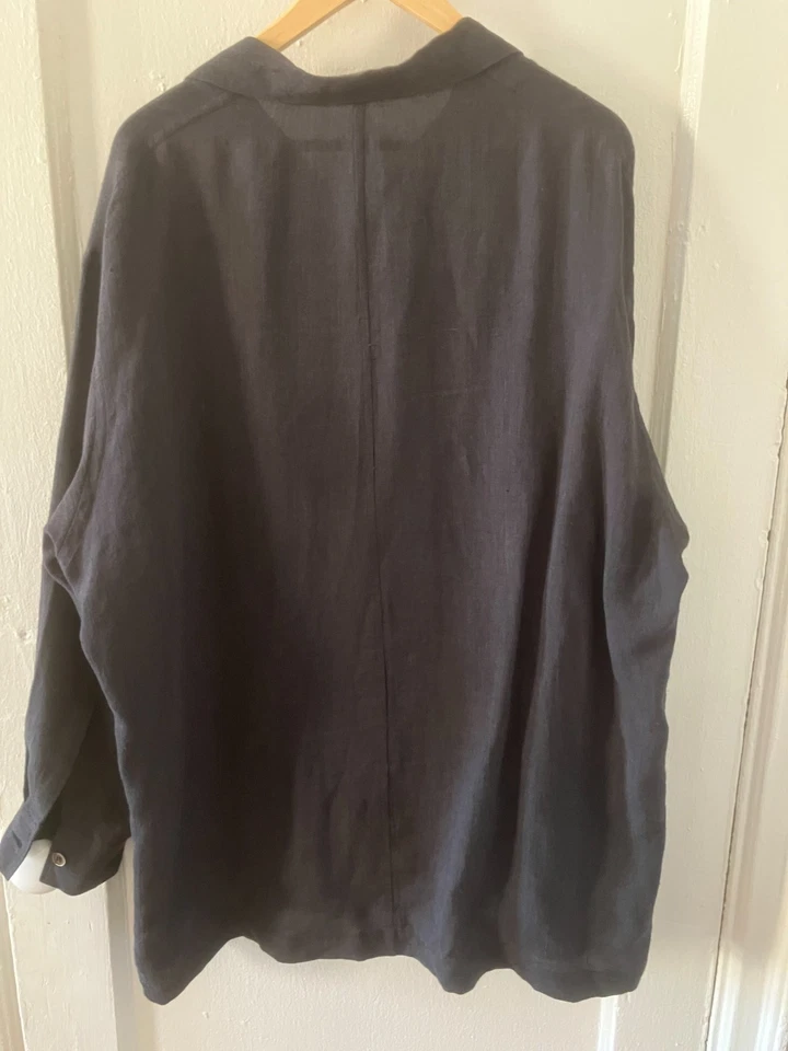 Винтажный Y's для мужчин Yohji Yamamoto черный льняной вискозы Chore пальто рубашка куртка M - Изображение 2 из 4