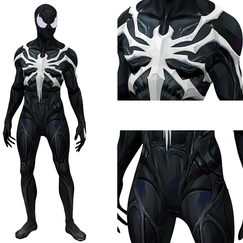 New Venom Spider-Man Zentai Jumpsuit Spiderman Cosplay Costume Halloween Props - Image 3 of 4