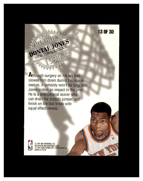 1996-97 NBA HOOPS Rookie Gold Foil Embossed DONTAE JONES #13 New York Knicks - Image 2 of 2