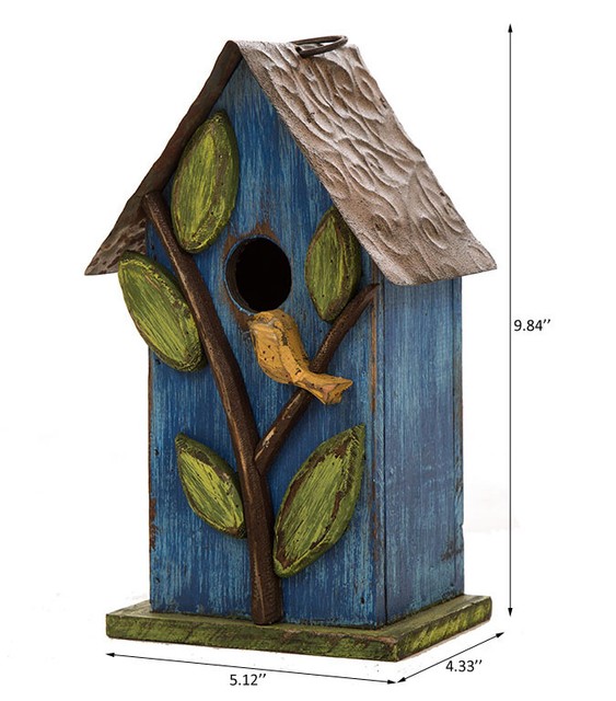 Glitzhome Hanging Wood Usa Flowers Church Birdhouses Bird Nest