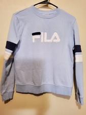 FILA Blue Pullover Spell Out Logo Sweater Sweatshirt Casual Womens Size Small