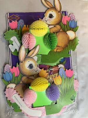 Beistle Vtg Bunny Nest Honeycomb Easter 2Centerpiece Decoration Art Tissue