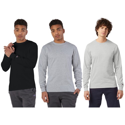 2 Pack Champion Men's Cotton Long Sleeve Crew Neck Tag Free T-Shirt - 第 1/13 張圖片
