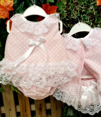DREAM BABYWEAR UK TRAUM 0-5 JAHRE Baby Mädchen Sommer Rosa Punkte Engel Oberteil Rüschen Hose Reborn Puppen