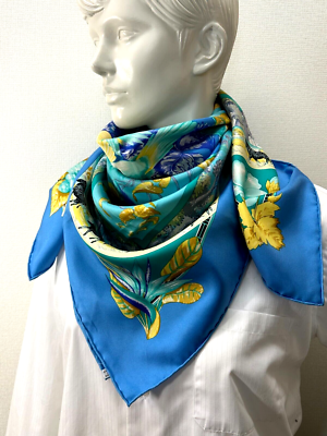 HERMES TROPIQUES Carre 90cm 100% silk Scarf France Blue #m4680 | eBay