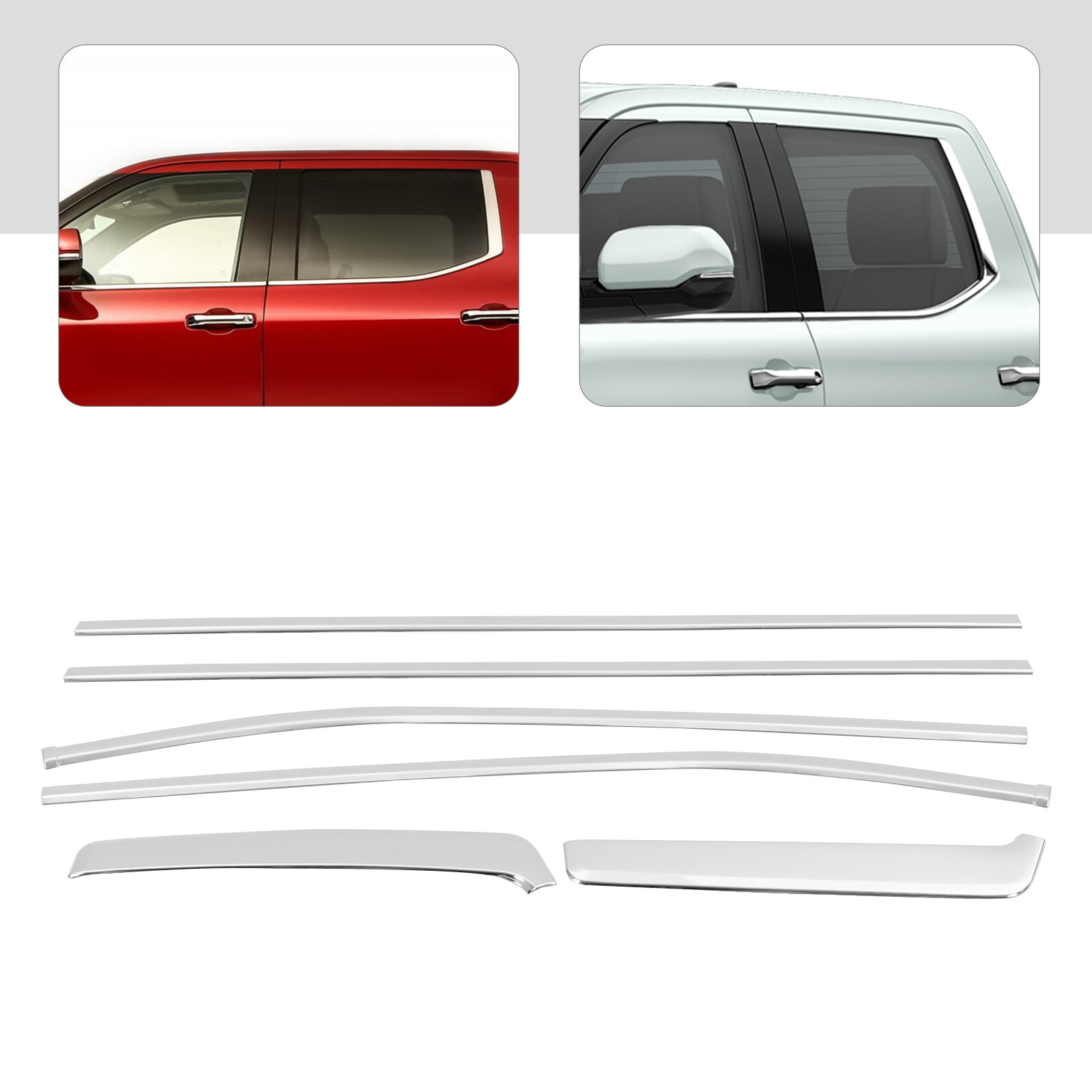 6Pc Steel Chrome Door Window Sill Molding Panel Trim For Toyota Tundra 2022-2024