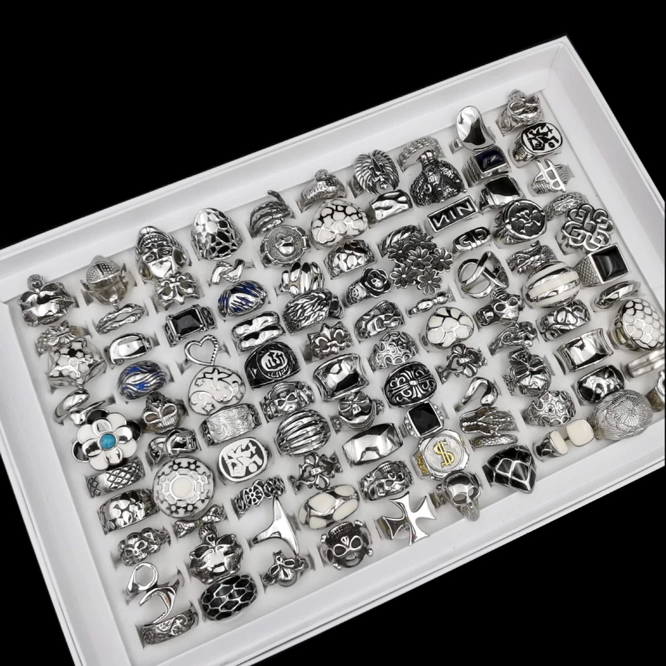 20pcs Stainless Steel Skull Rings Men's Women Large Big Metal Gothic Biker Punk - Image 4 of 4