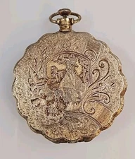 Vintage Max Factor Woman's Gold Pocket Watch Compact with Applicator Puff