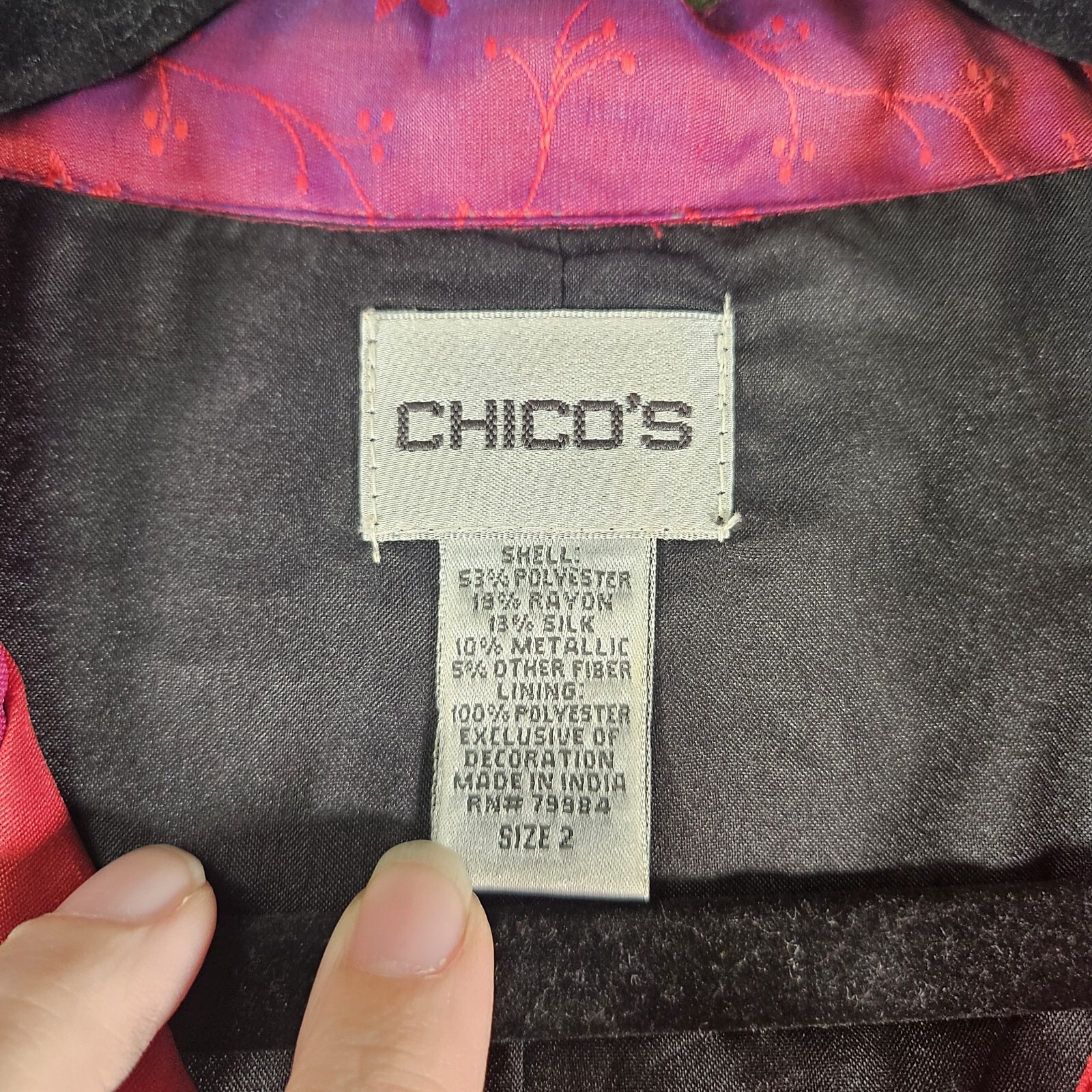 Chico's Patchwork Jacket Womens 2 Embellished Lin… - image 3