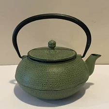 Cast Iron Mini Tea Kettle Vintage Unmarked Green With Texture