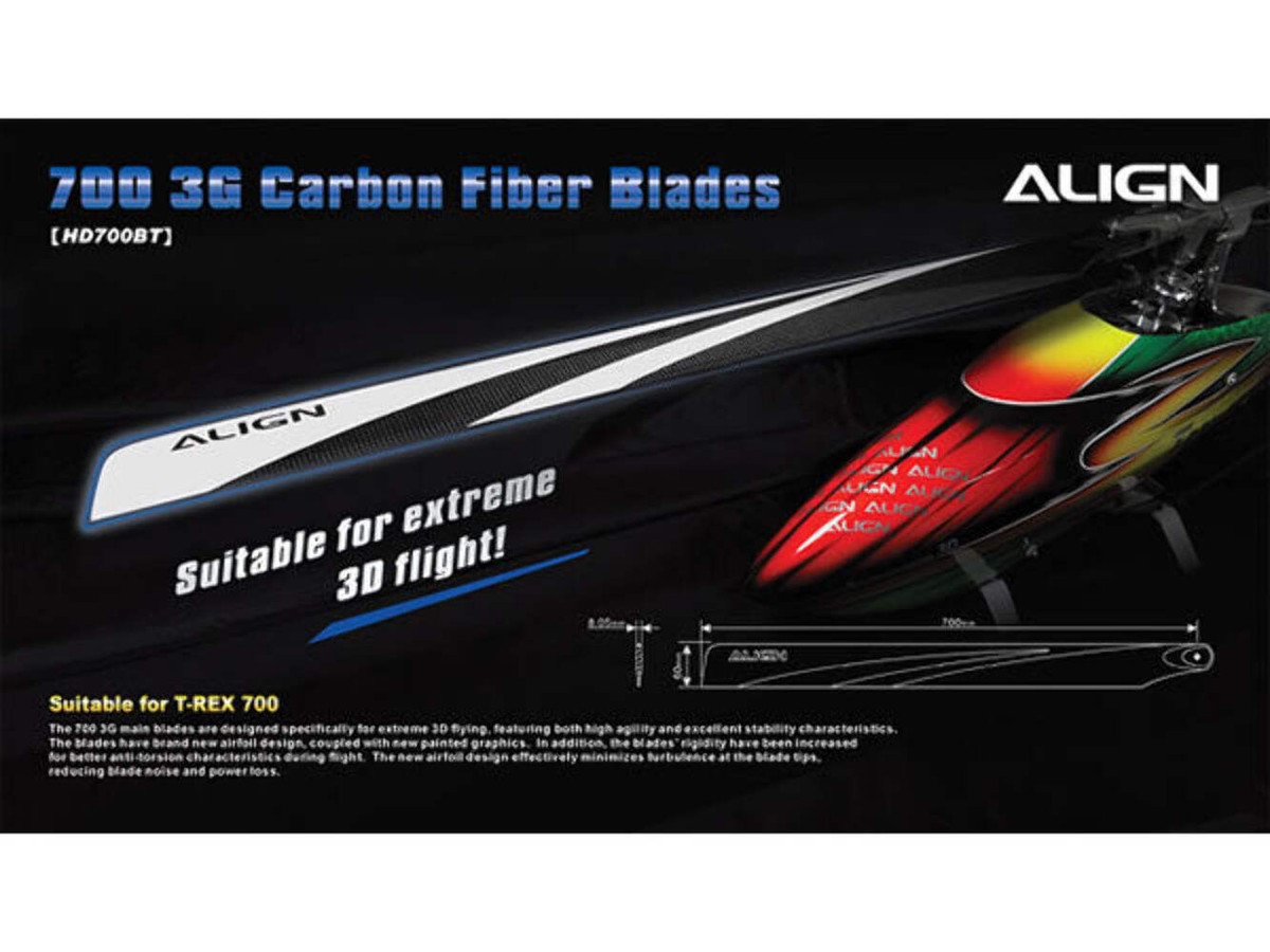 Align Trex 700 700mm Flybarless Carbon Fiber Blades HD700B for