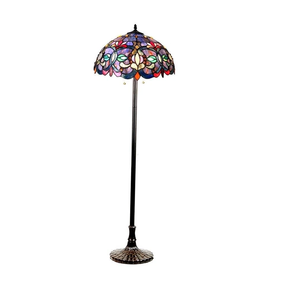 Lámpara de pie de 3 luces estilo Tiffany estilo vitral victoriano multicolor Foto 3 de 4