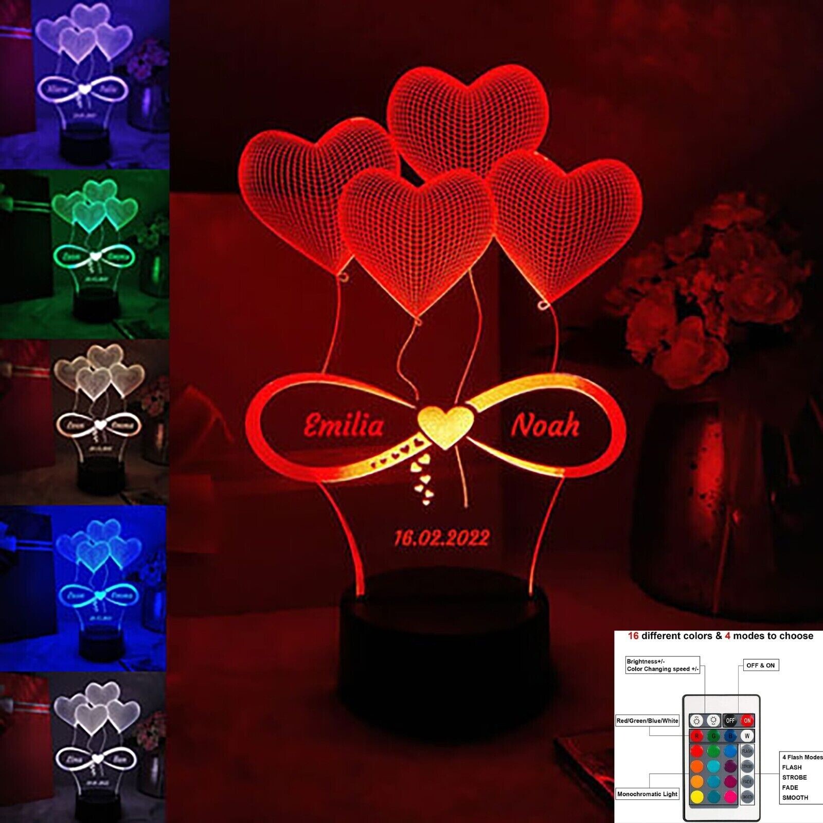 Valentinstag Geschenk Lieben LED Lampe Unendlichkeit mit Namen und Datum