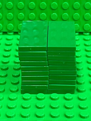 Lego Green Tile 2 x 4 (Part Number 87079)  20 Pieces Included : Smooth Flat Tile