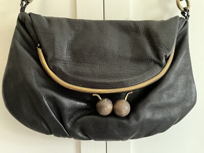 Erva Womens Shoulder Purse Leather Yellow Bag Metal Chain Snap Closure