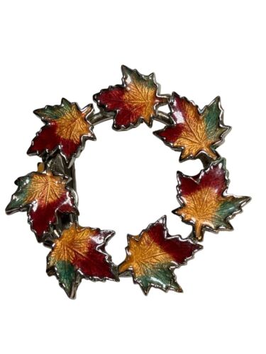 Wreath Pin brooch with Fall Autumn Leaves Colorful - image 1