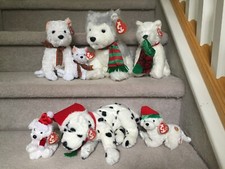 Set of 7 Ty Christmas Dogs Kirby, Dancer, Presents, Puppy Claus, Wynter &Tinsel