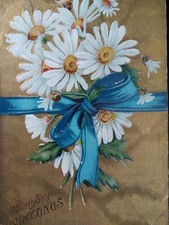 Birthday Antique Postcard Early 1900s Rare Flowers Daisy Bow Gold Germany