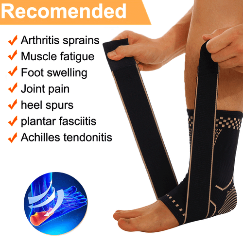 Copper Ankle Support Brace Compression Sleeve Plantar Fasciitis Pain Relief Foot - Picture 3 of 17