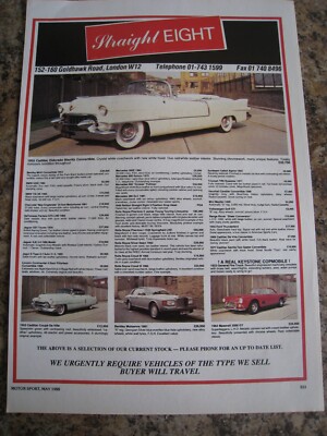 STRAIGHT EIGHT LONDON AUTO LAGERLISTE CADILLAC ELDOR 1988 ANZEIGE CA. A4 AKTE 31