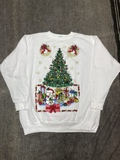 Vintage 90s crewneck sweatshirt Christmas sweater tree teddy bear puff Medium