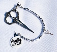 Crafty Bitch Beaded Scissor Fob Needle Minder Funny Rude Sarcastic Subversive