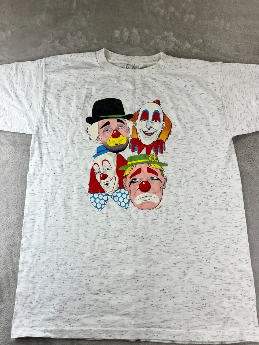 Vintage Rare Large Clown Faces T Shirt Heathered White IT Bozo