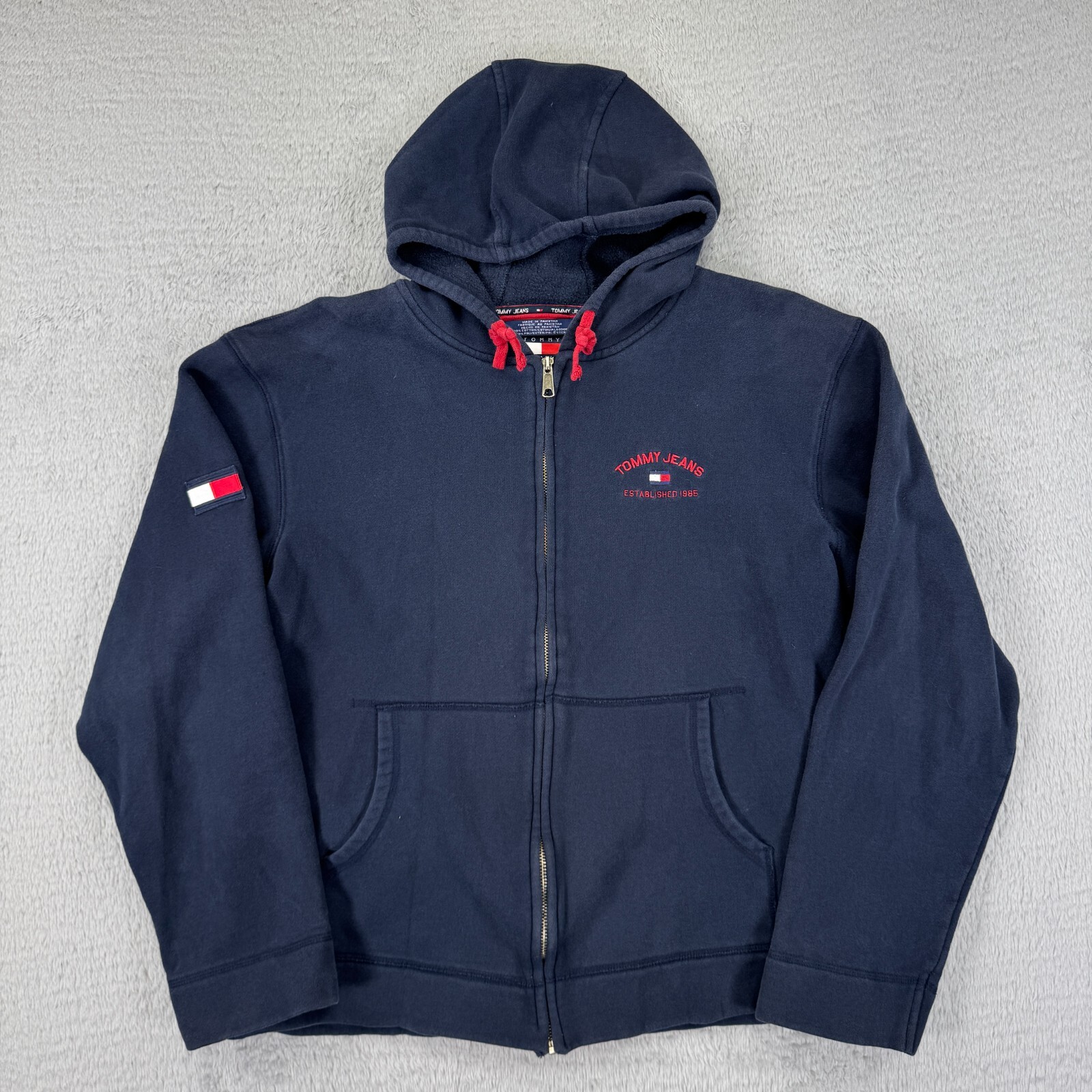 Tommy Hilfiger men's XL vintage Y2K blue flag embroidered full zip hoodie sweatshirt