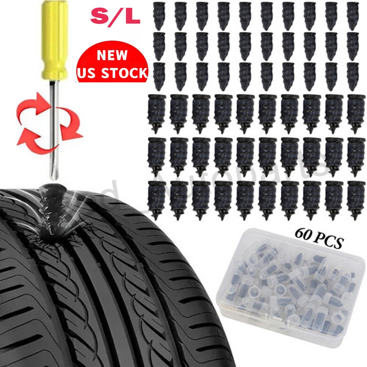 61Pcs Car Tubeless Vacuum Tyre Puncture Repair Kit Screw Nails