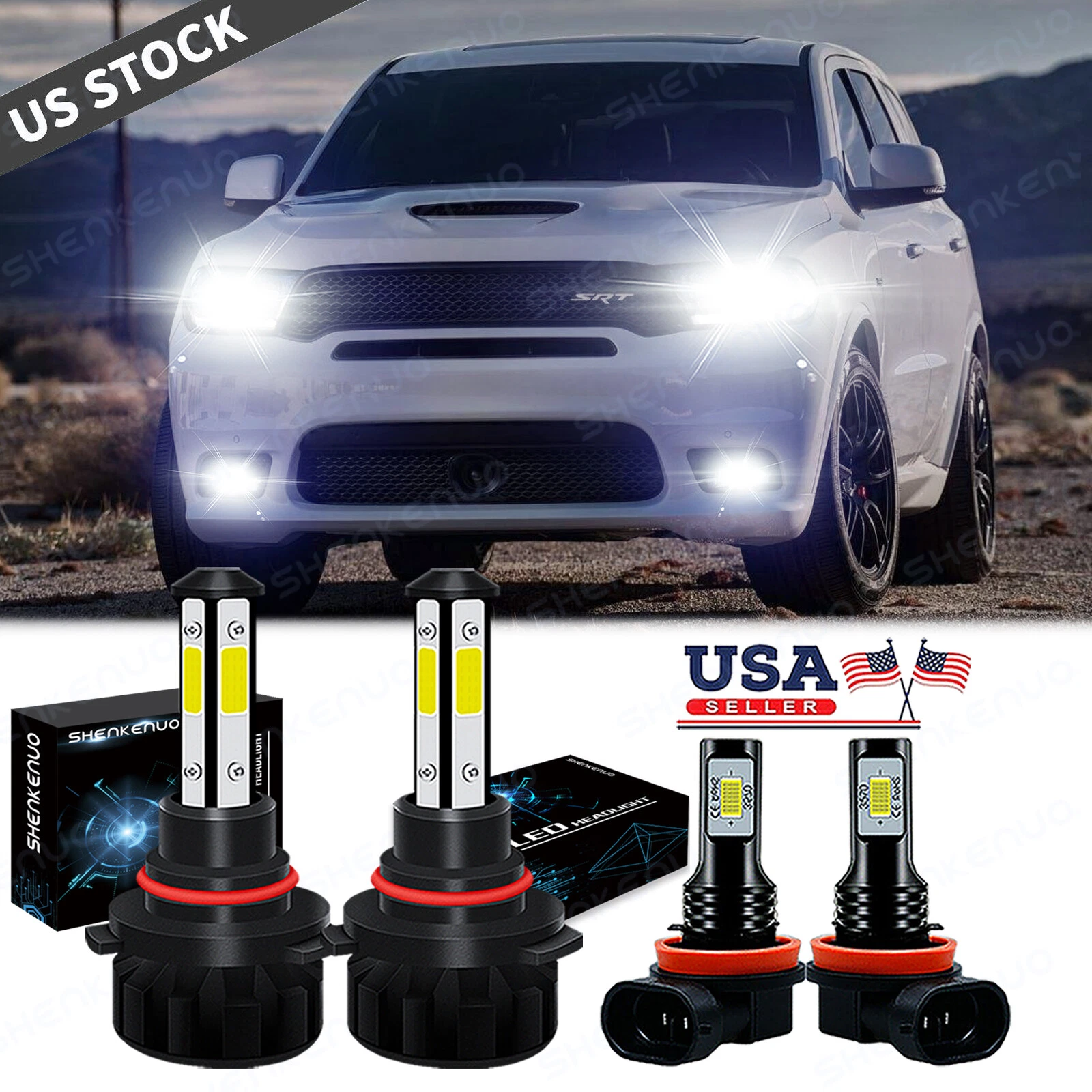 For Dodge Durango 2016-2020 6000K white 4X LED Headlights + Fog Lights Bulbs KIT