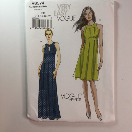 Vogue 8574 Band Keyhole Dress Sleeveless Long Cut Away Ladies New Uncut Pattern