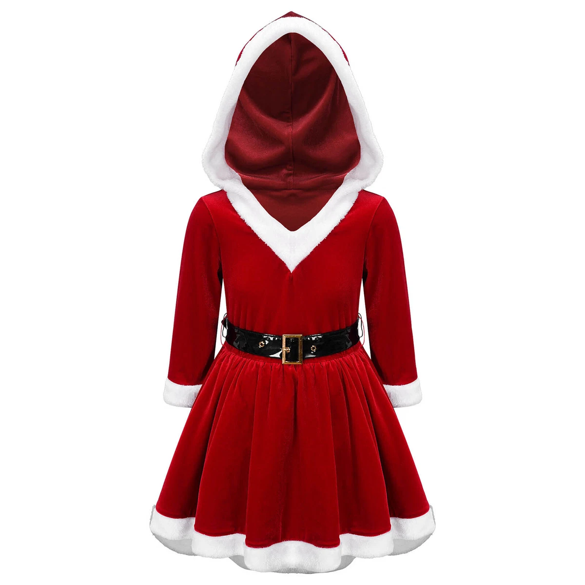 Girls Christmas Costume Santa Tutu Dress Velvet Long Sleeve