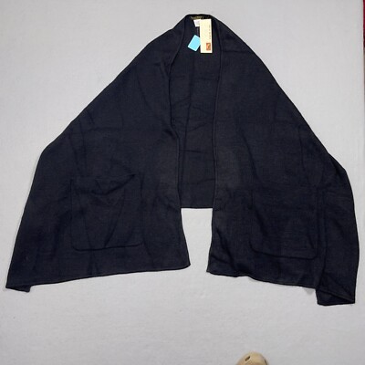 INCA MAMA by Carmela Pinillos Black Angora Blend Shawl Wrap Scarf Pockets NWT