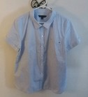 Tommy Hilfiger Short Sleeve Women's Button Up Blue & White Stripes  Sz XL