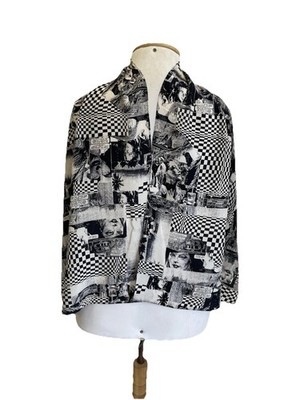 CODELLO Designer Silk Scarf Pop Art Woman Face Checker Pattern Large Wrap #A65