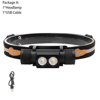 BORUiT D25 Dual LED Headlamp 2000LM Powerful Headlight Type-C Rechargeable 18650